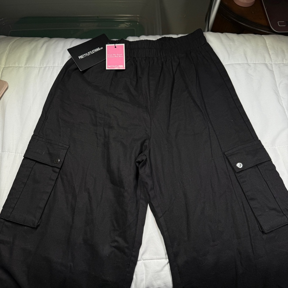 Wide Leg Cargo Pants Black Pretty Little Thing Streetwear Outfits NWT Size 2